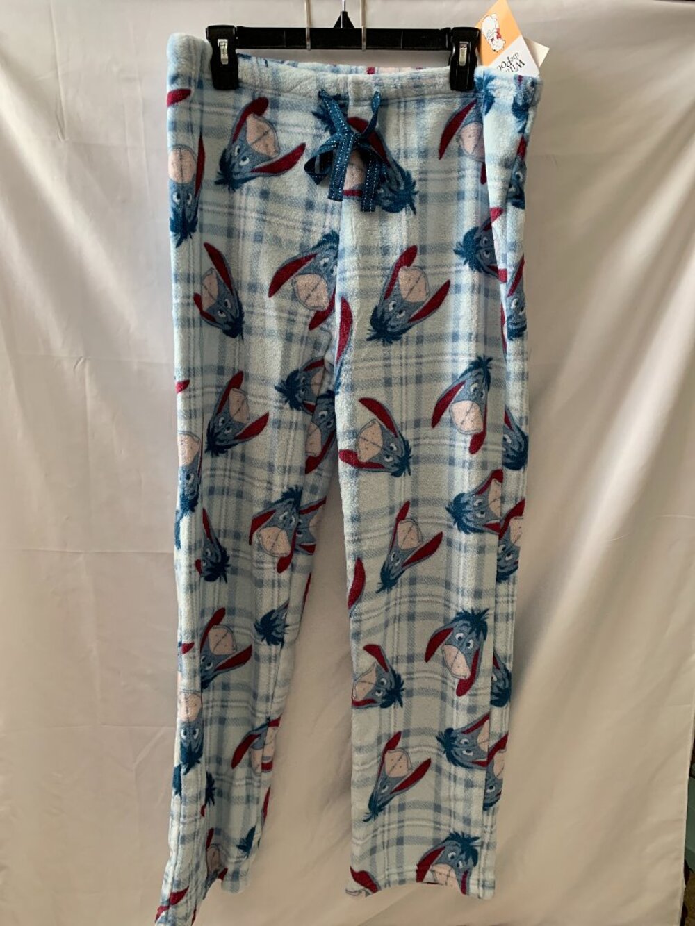 DISNEY Eeyore Fleece Drawstring Sleep Lounge Pants in Light Blue Sz LARGE